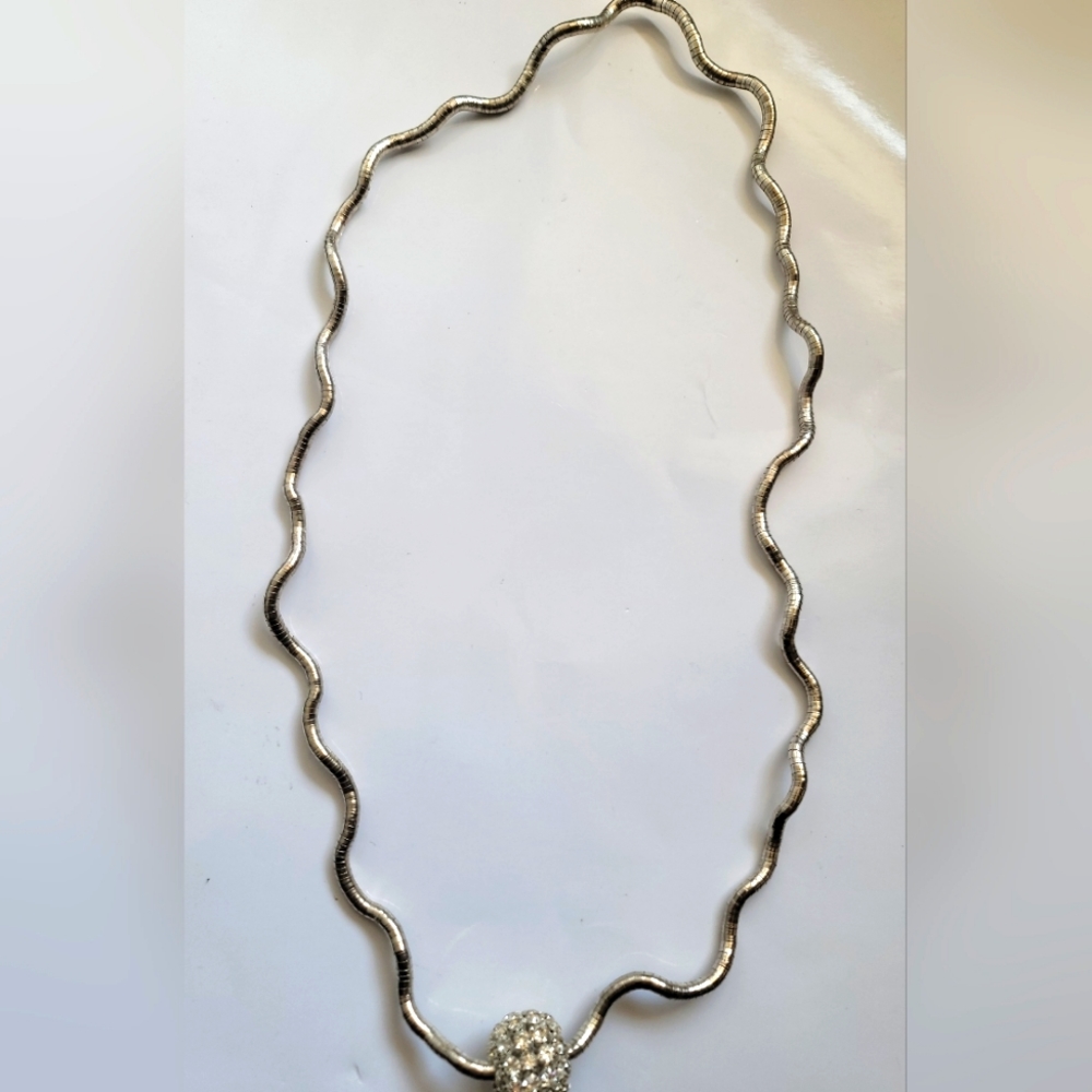 Chunky Crystal Ball Pendant Statement Necklace Flexible Snake Chain